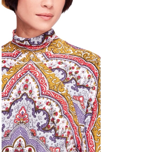 FREE PEOPLE Chase Me Tee Paisley Y2K Turtleneck - Picture 4 of 11